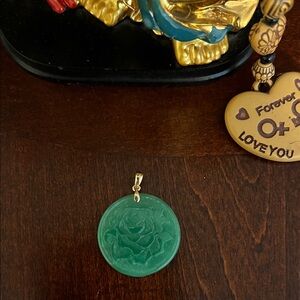 10k Burmese Jade Carved Rose Pendant